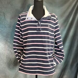 Crew Clothing Company Pink‎ White Striped Pullover 3-Button Top UK 18/US 14